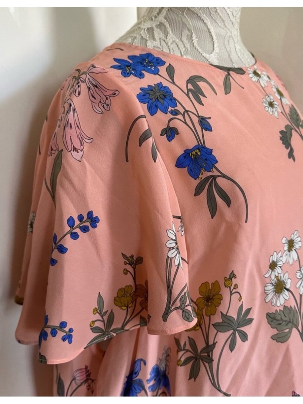 J Crew Silk Flutter Sleeve Floral Top in Botanical Print Melon Plus sz 3X - Picture 8 of 14